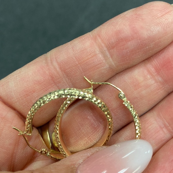 14k Solid Yellow Gold Hoop Earrings - Picture 9 of 16